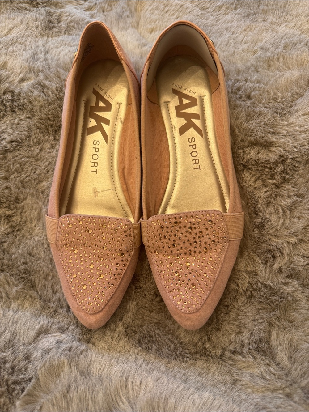 Anne Klein Pink Pointed Toe Flats with Stud Accents - Picture 2 of 11